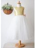 Heart-shaped Keyhole Gold Sequin Tulle Flower Girl Dress